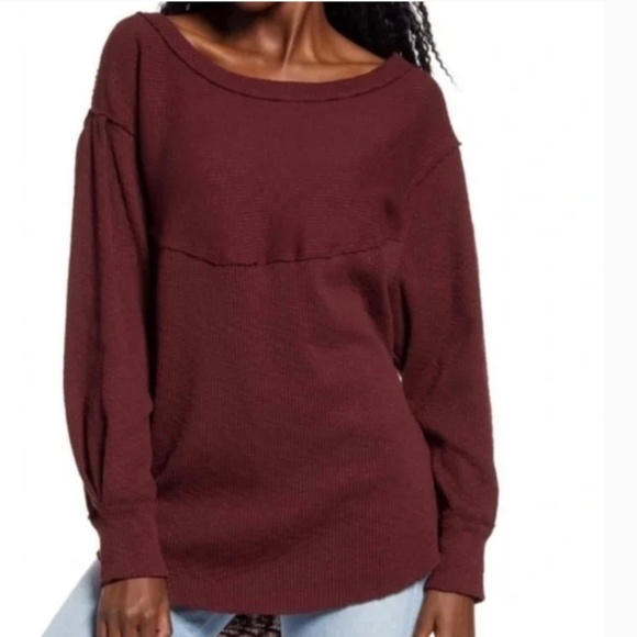 Free People Og long tee Cherry Cola color size L - Picture 1 of 6